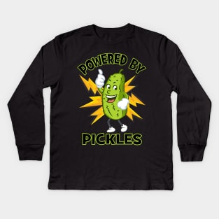 Funny Powered By Pickles Great Pickle Lover Gift Idea Kids Long Sleeve T-Shirt